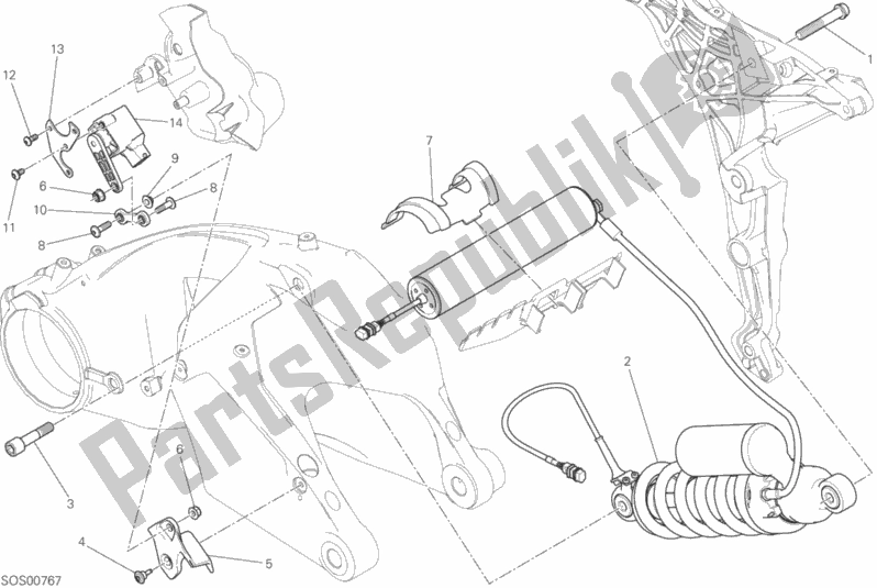 Todas as partes de Amortecedor Traseiro do Ducati Multistrada 1200 S Touring USA 2017